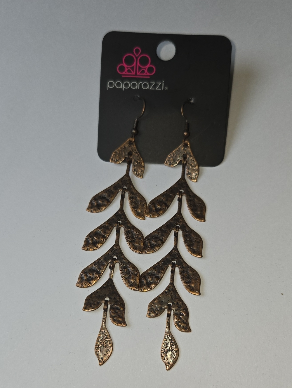 paparazzi Textured Cascading Leaf Drop Earrings - Antique Gold Tone